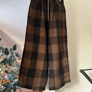 Ichi Antiquities Brown and Black Block Plaid Wool Pants